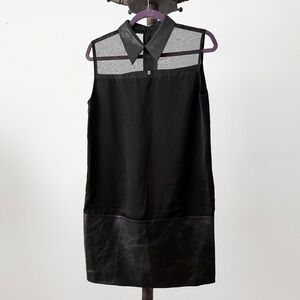 🖤✨ 3.1 Phillip Lim Sheer Mesh & Leather Shift Dress | Lamb Leather Trim Sz 0✨🖤